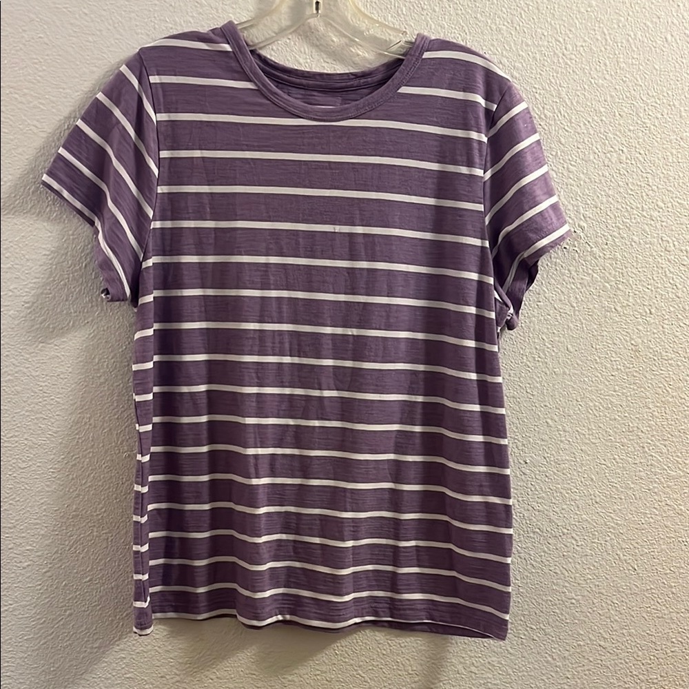 Time and Tru Purple and White Short Sleeve Tee